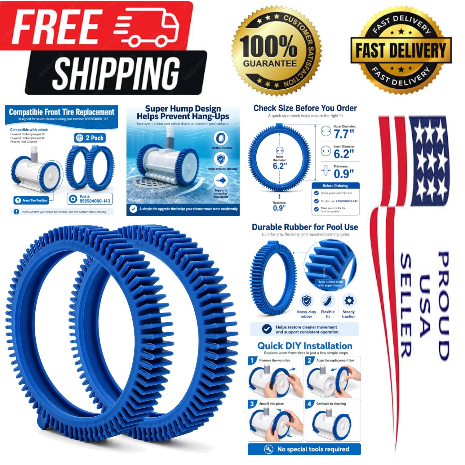 Quick Install 2-Pack Front Tire Kit with Super Hump for Optimal Pool Coverage