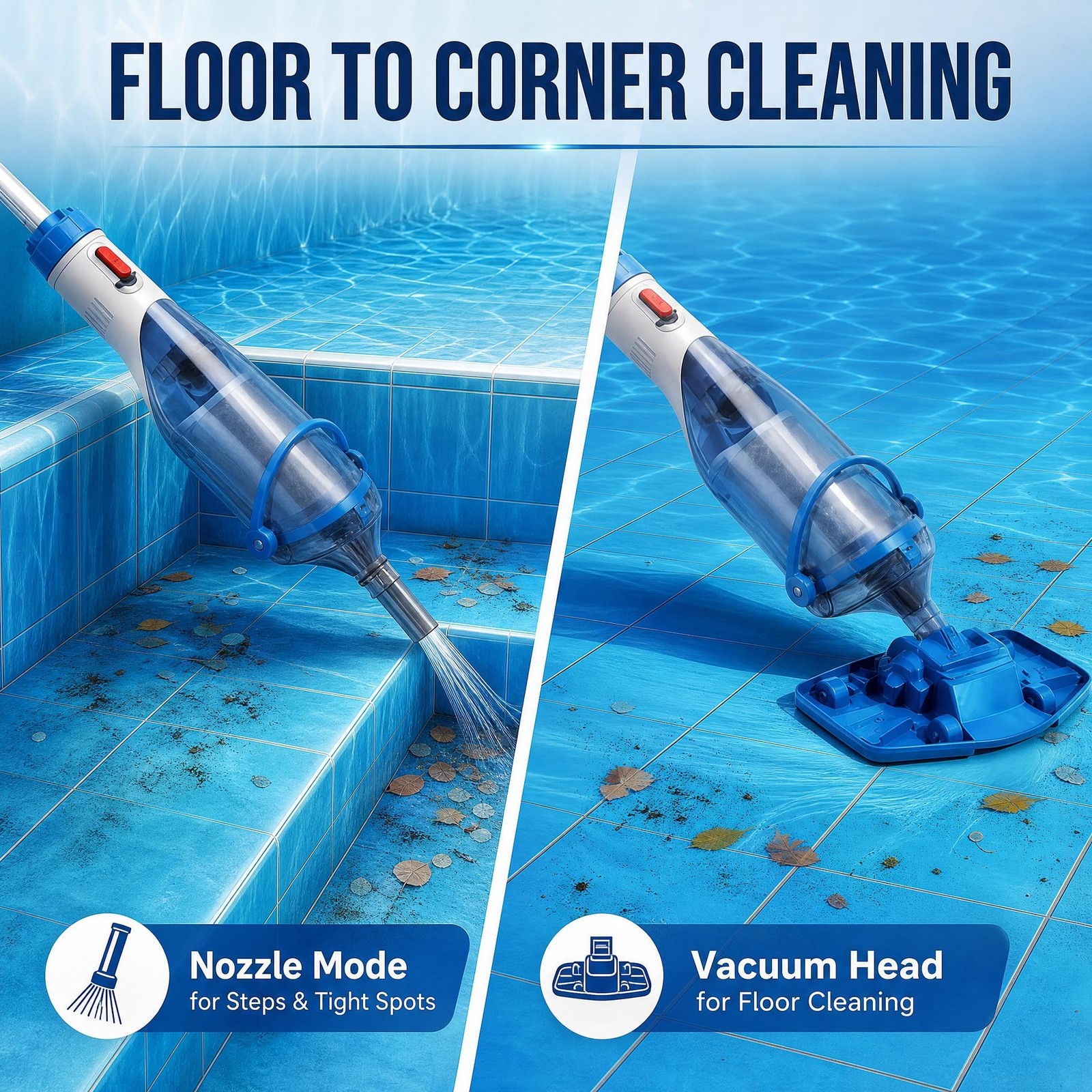 Cordless Rechargeable Pool Vacuum Handheld with Telescopic Pole for Above Ground
