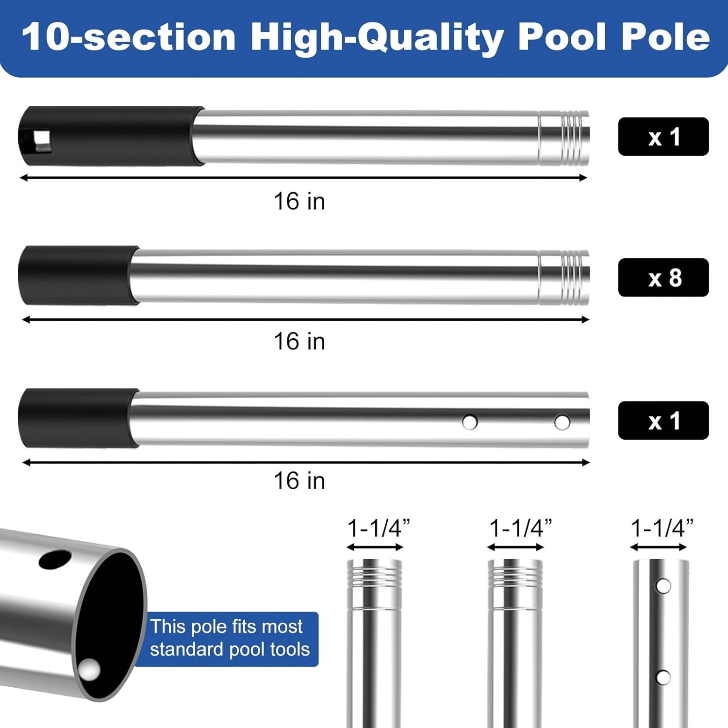 Professional Pool Pole 12FT Strong Lock Adjustable