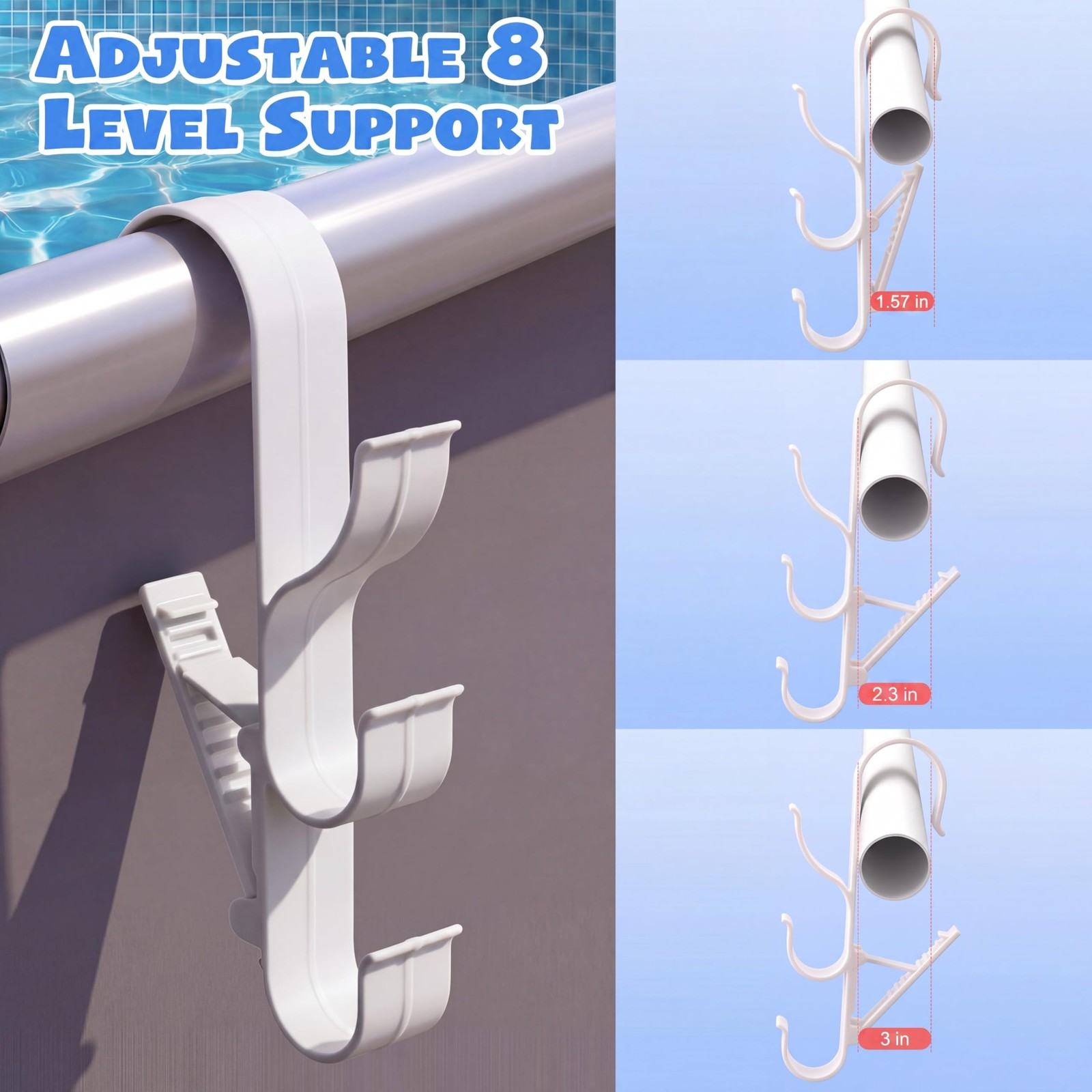 2 Pack Pool Pole Hanger with 3 Hooks, Adjustable Poolside Organizer for Above…