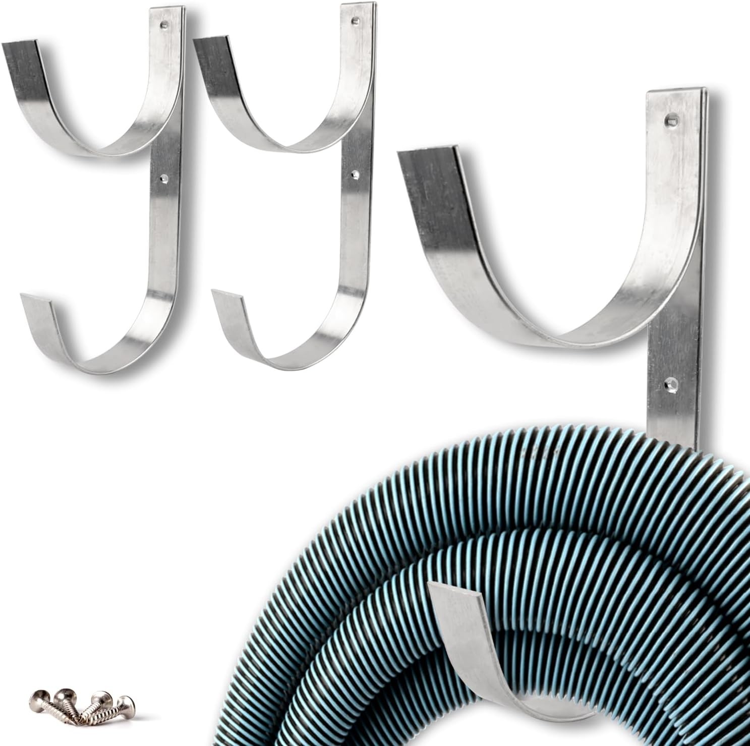 2 Pcs Set Wide Pool Pole Hangers Heavy Duty Silver Aluminium Holder W/ Screws