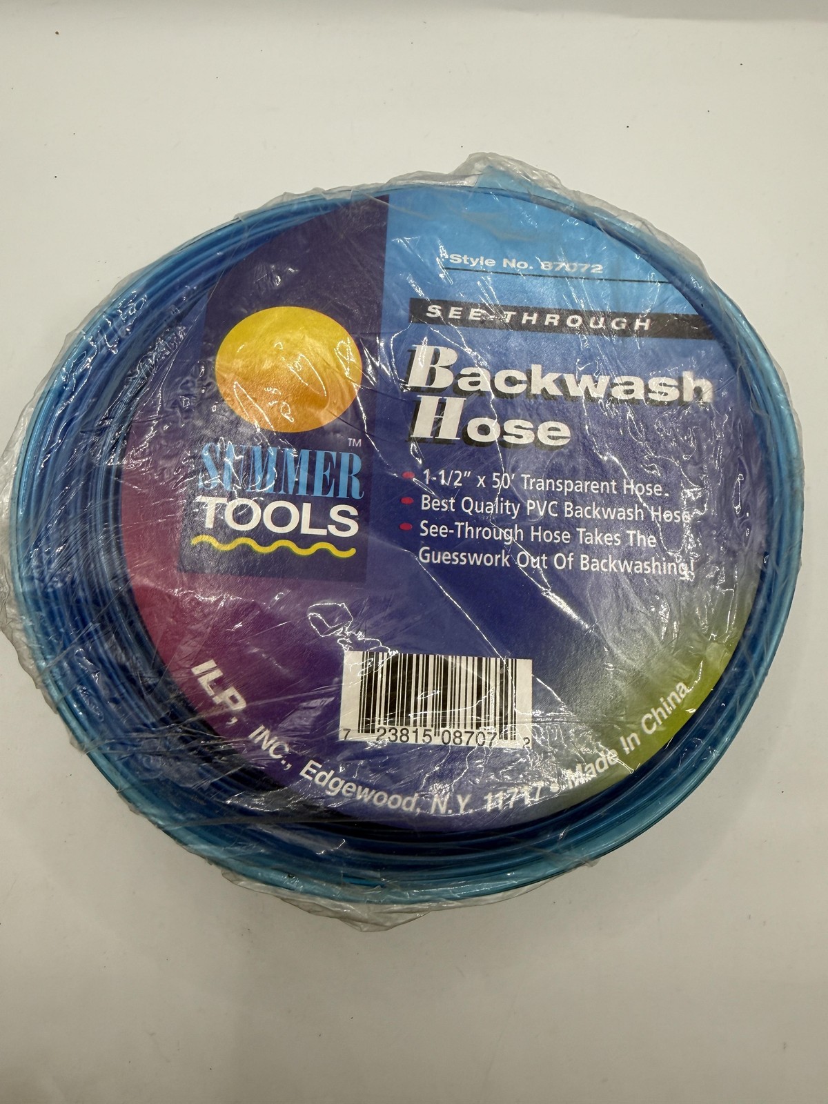 NEW Summer Tools See-Through Backwash Pool Hose 1-1/2&Prime; X 50&prime; PVC Blue Flexible