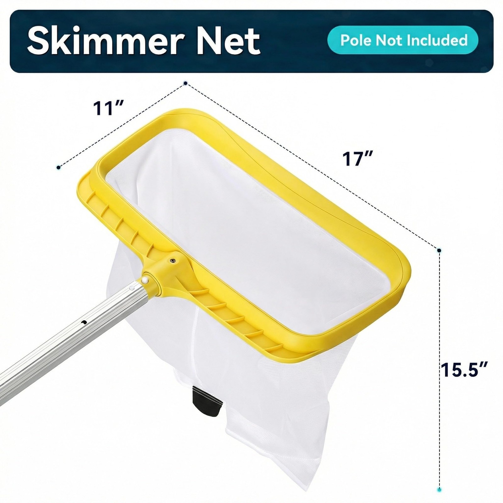 Professional Pool Skimmer Net with Yellow Frame & 30-Mesh – Heavy Duty Deep Leaf