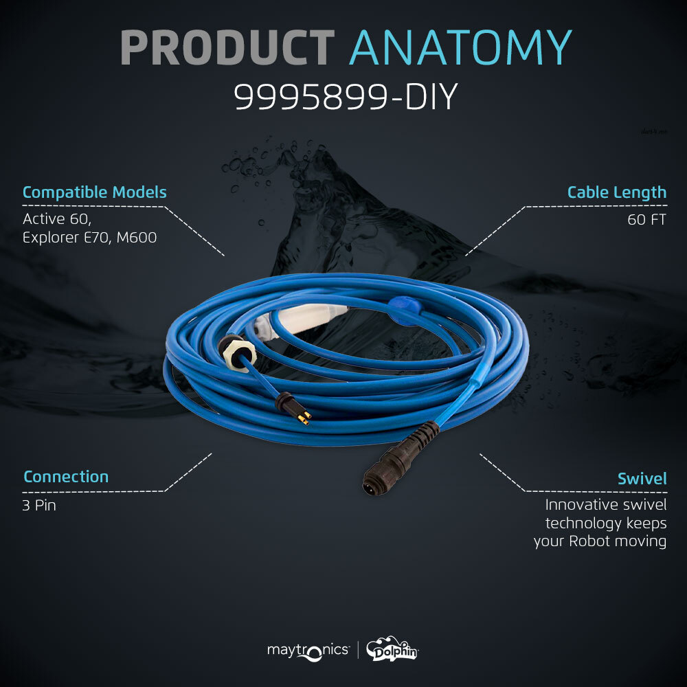 Dolphin Genuine Replacement Part Durable 60 FT Blue Cable with Swivel