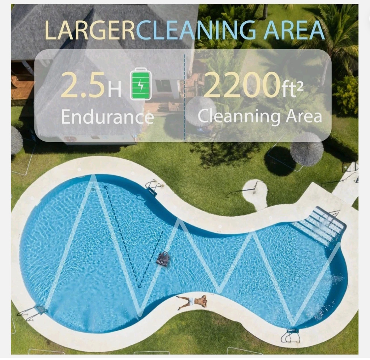 Hinice Cordless Robotic Pool Cleaner,Automatic Pool Vacuum Robot up to 2153 sqft