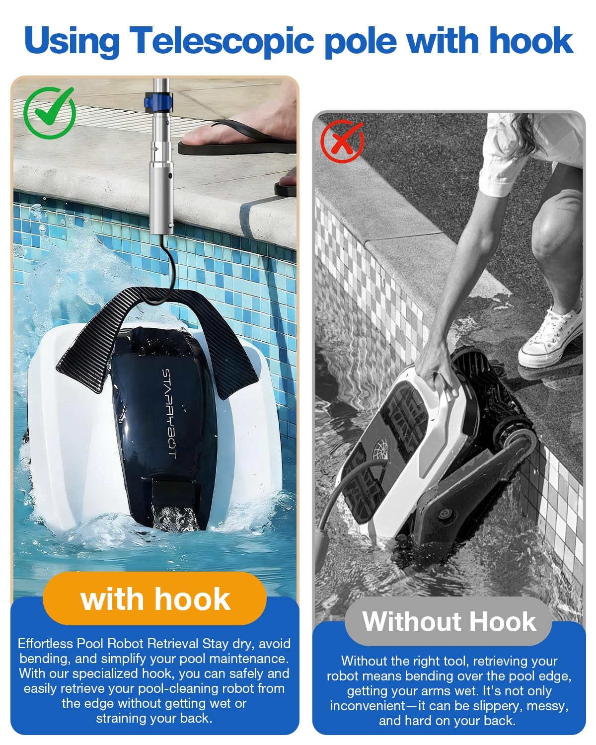 Pool Hook with Pole, 3FT Pool Pole Telescopic with Stainless Steel Hook, Retr…