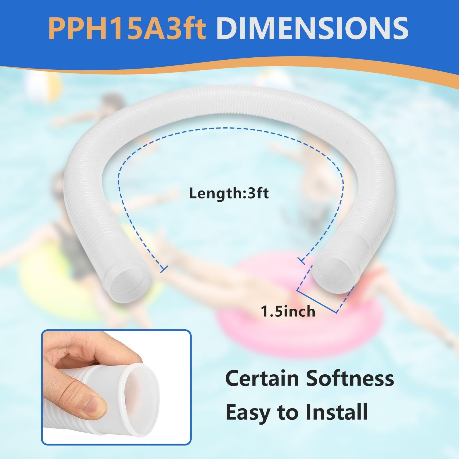 1.5&Prime; x 3ft Pool Skimmer Hose Replacement for Above Ground Pools – 2 Pack
