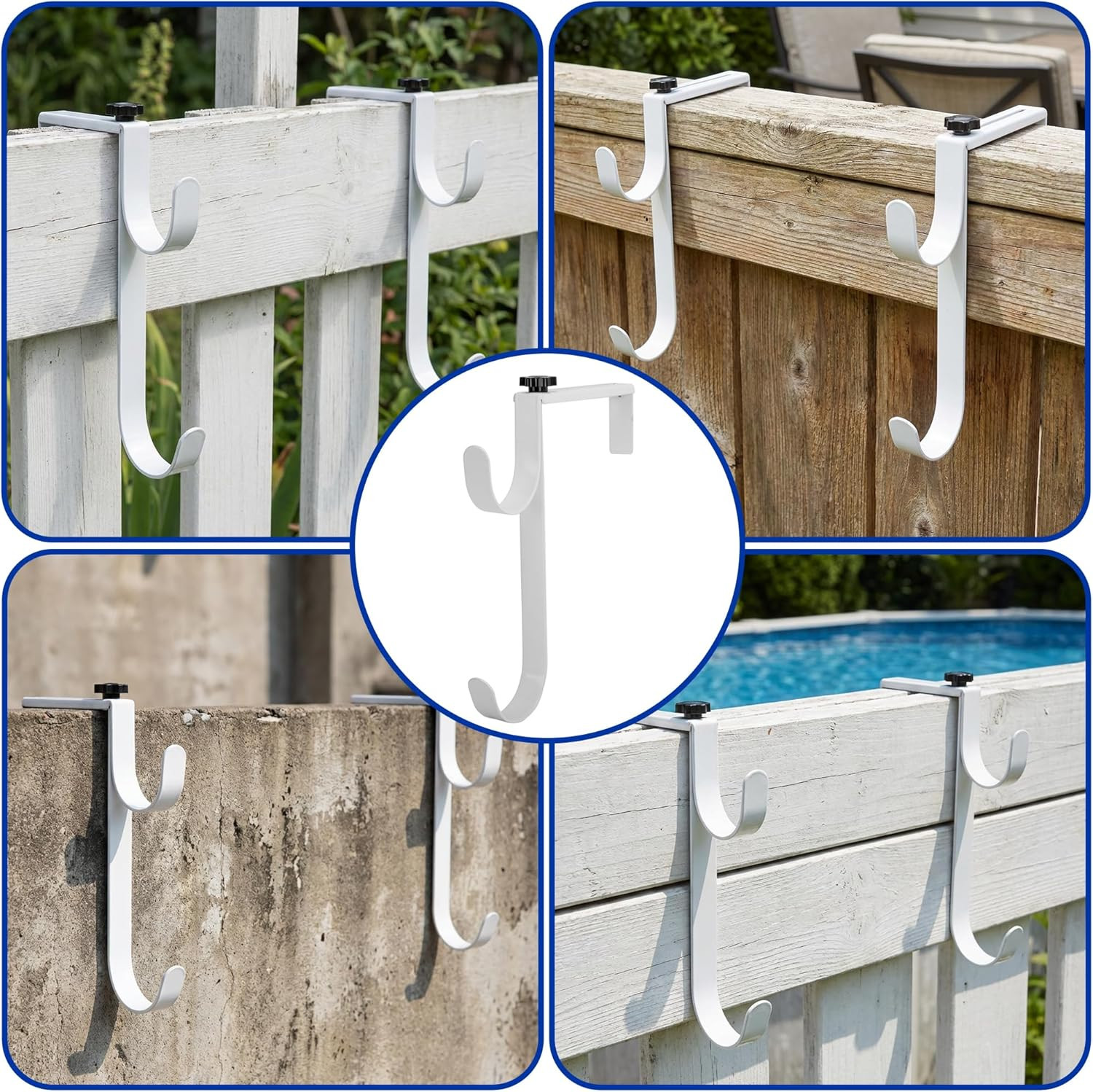 2 Pcs Double Pool Fence Hooks for Pool Equipment, Adjustable Pool Pole Hanger Ho