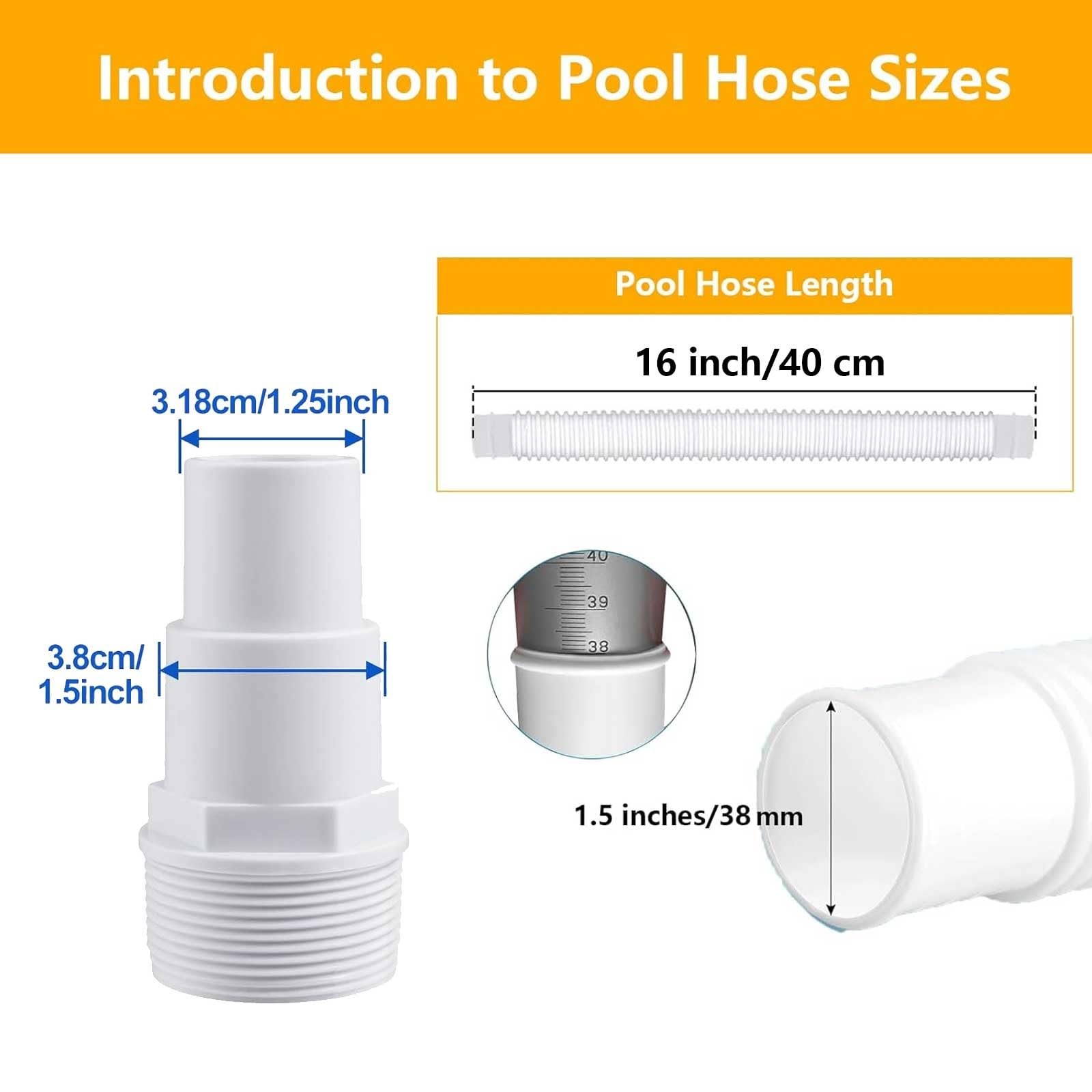 1.5&Prime; x 16&Prime; Pool Sand Filter Pump Hose for Intex & Coleman x 41&Prime;, White
