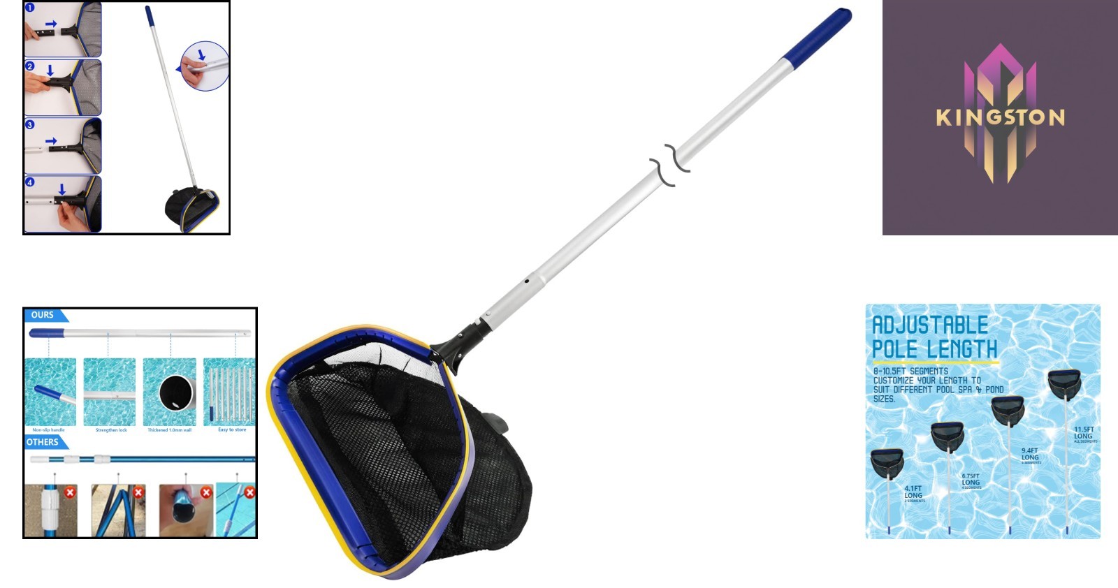 Innovative Pool Skimmer Net – 3ft-10ft Adjustable Pole and Ergonomic Grip
