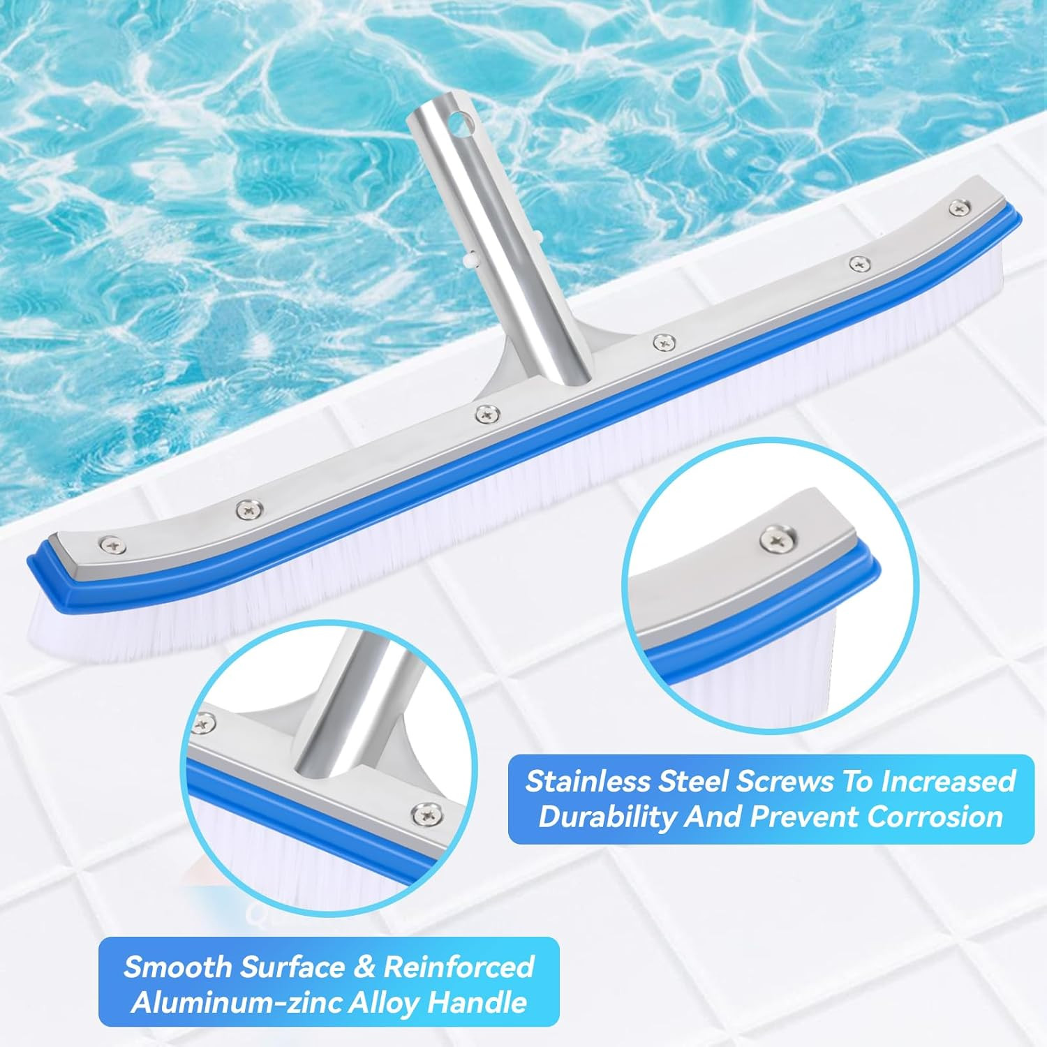 18&Prime; Heavy Duty Pool Brush Curved Plastic Bristles for Walls Tiles Floors Steps