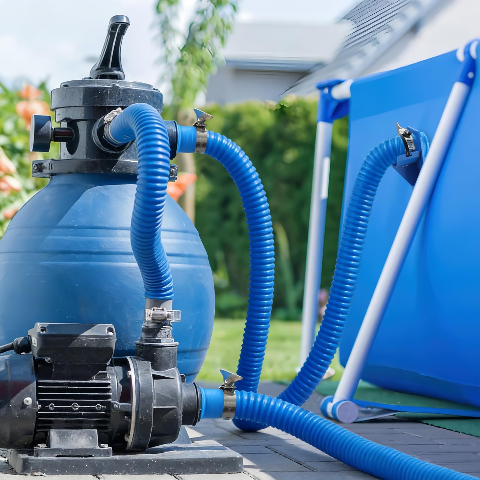 2 Pack Pool Pump Hoses for Above Ground Pools 1.25 inches x 59 inches, Blue