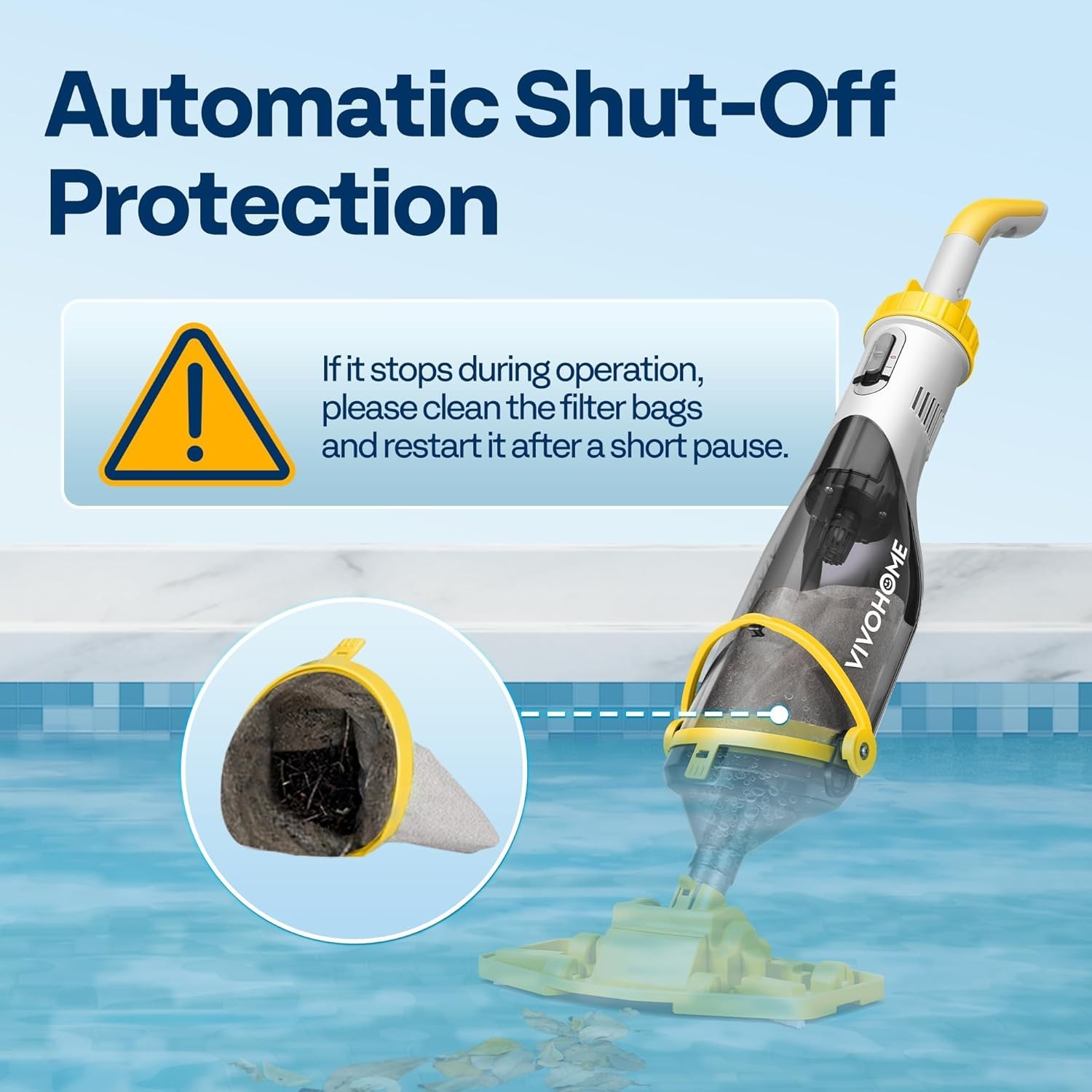 Cordless Pool Vacuum Cleaner with Extended Telescopic Poles 18.5 GPM Yellow