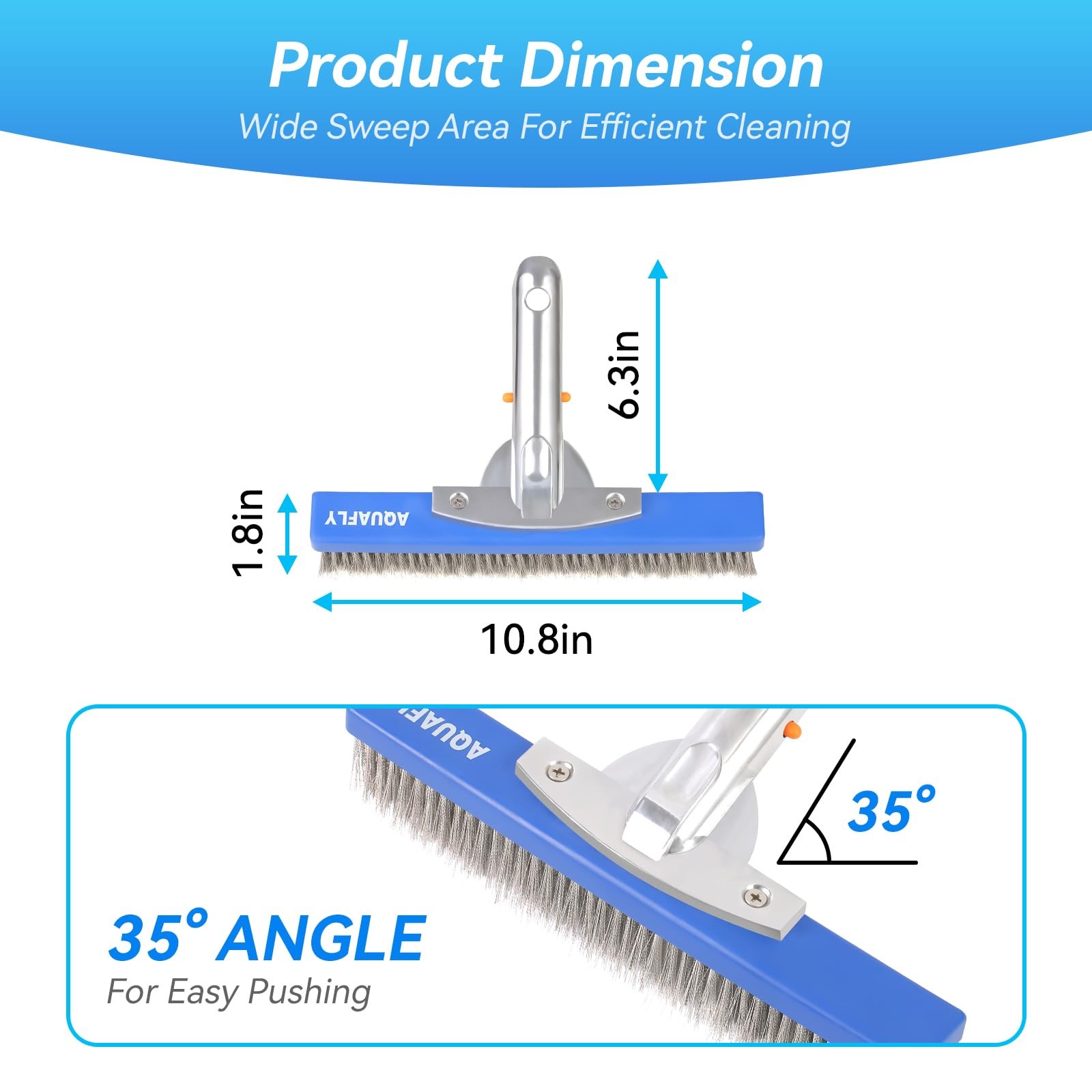 10Inch Heavy Duty Stainless Steel Pool Brush for Concrete & Gunite Cleaning