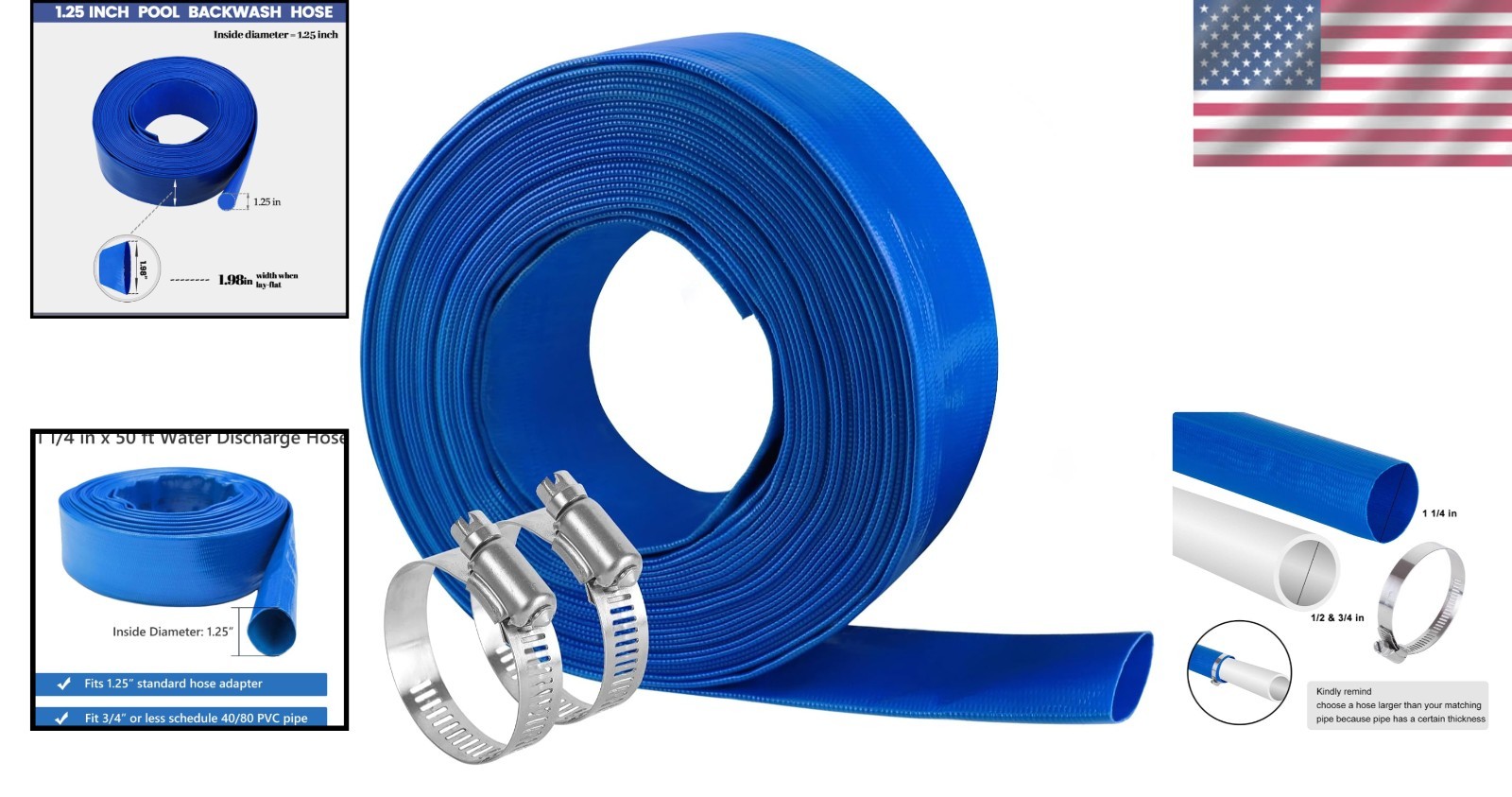 Industrial Grade 50ft Blue PVC Discharge Hose for Pools – Leak-Resistant