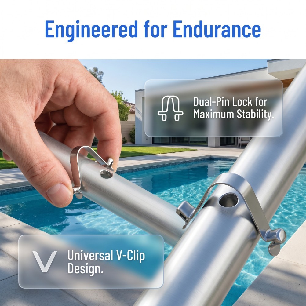 5pcs Stainless Steel V-Clips for Pool – 8mm Poles Butterfly Clips – Pool