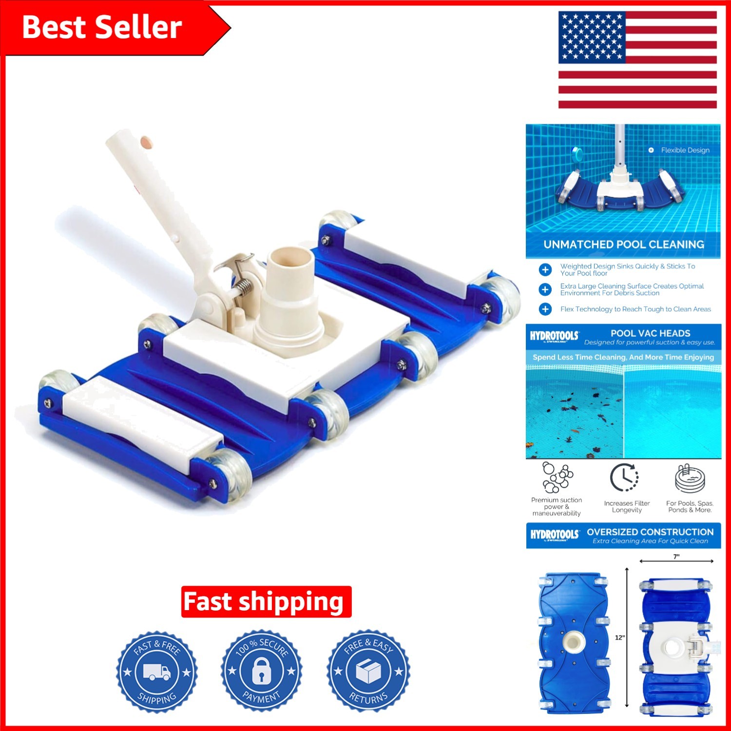 Hydrotools Weighted Manual Vacuum Head for Effortless Pool Cleaning – 13.5&Prime;