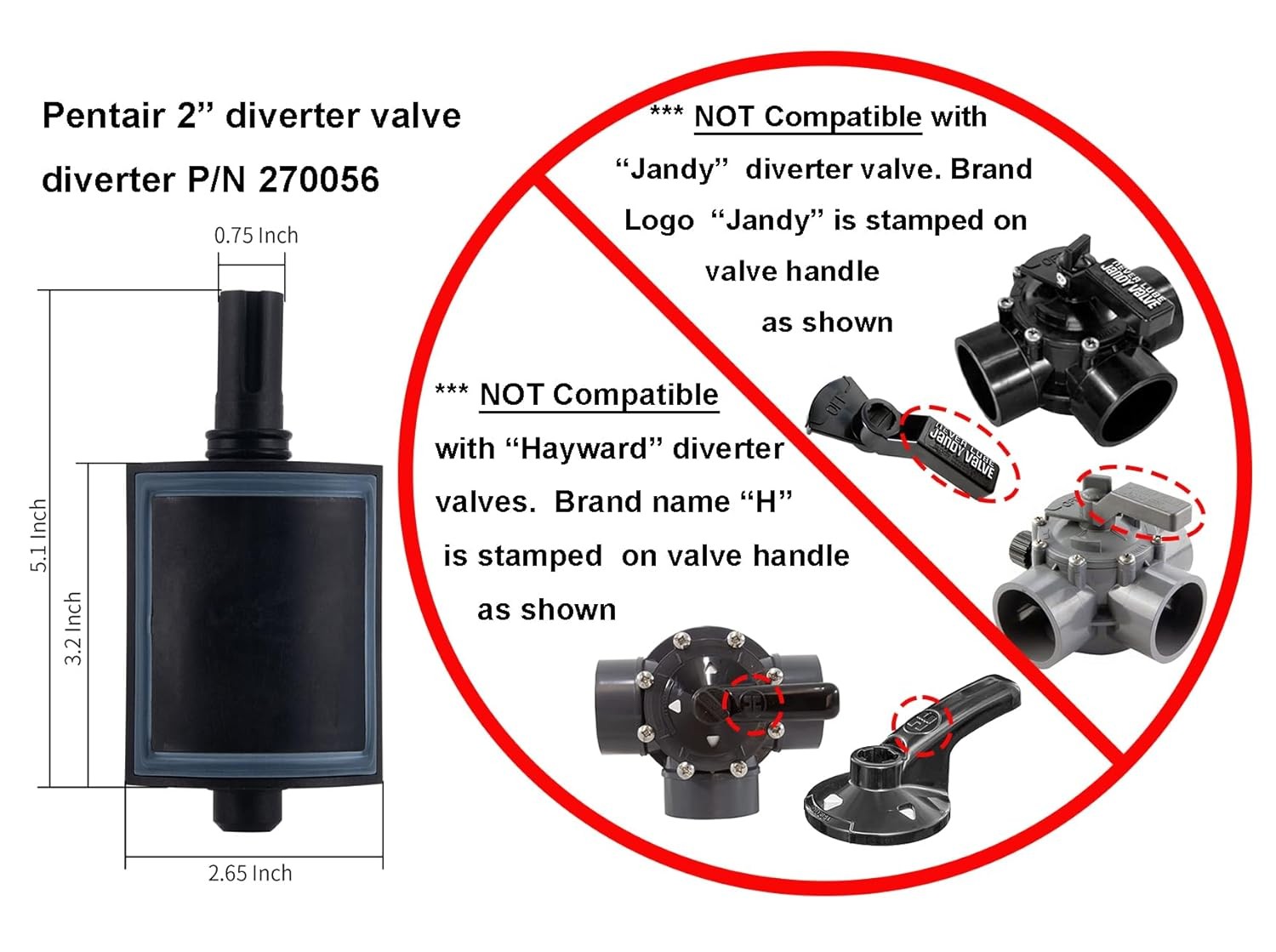 270056 Diverter Valve Fit For Pentair ComPool 2&Prime; to 2-1/2&Prime; CPVC Diverter Valves