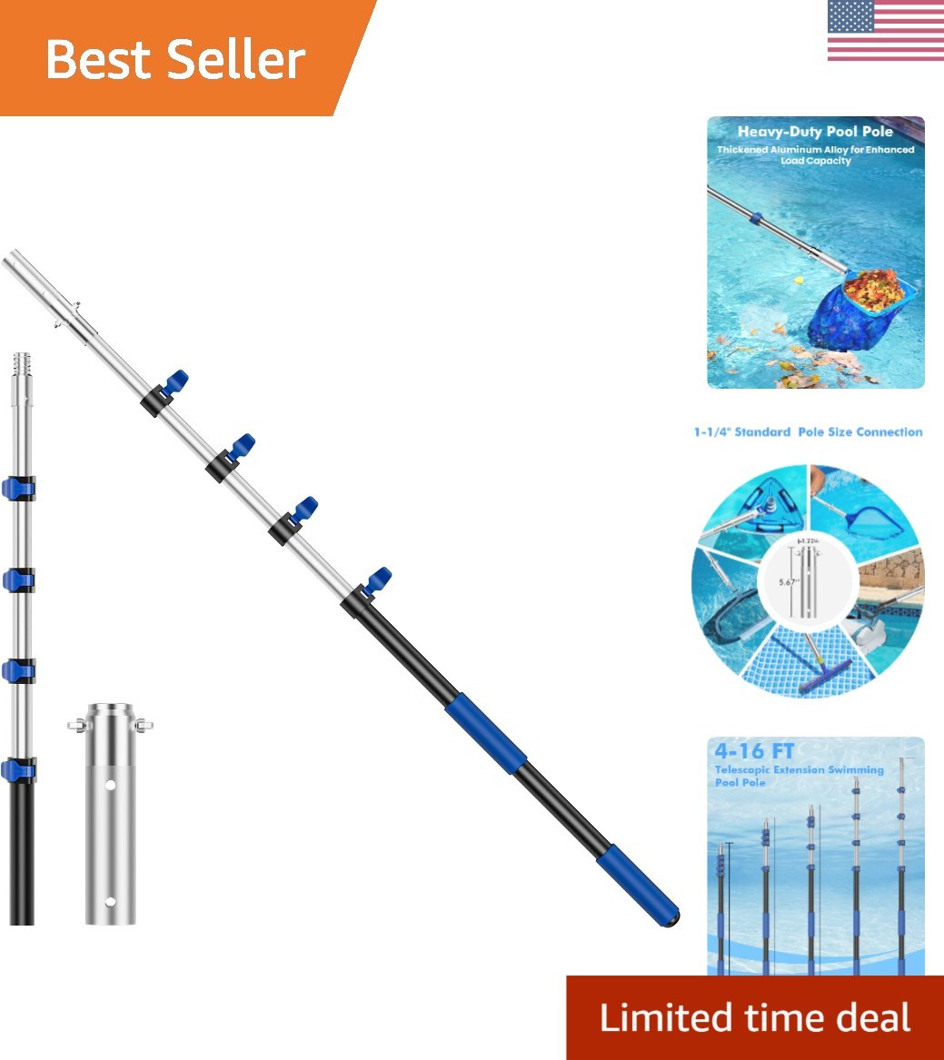 Adjustable 16FT Aluminum Pool Pole – Versatile Tool for Cleaning Accessories