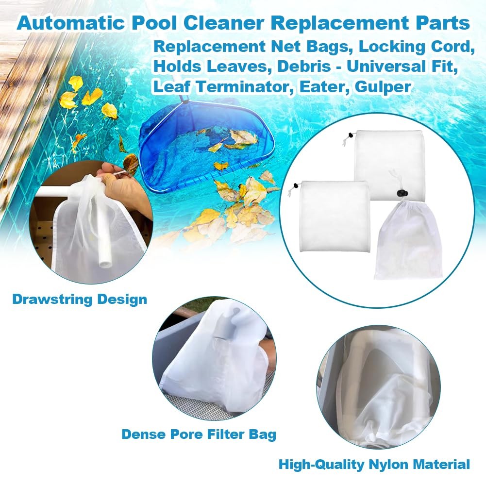 Fine Mesh Filter Bags for Leaf Vacuum Pool Cleaners,Universal Fit for Pools A…