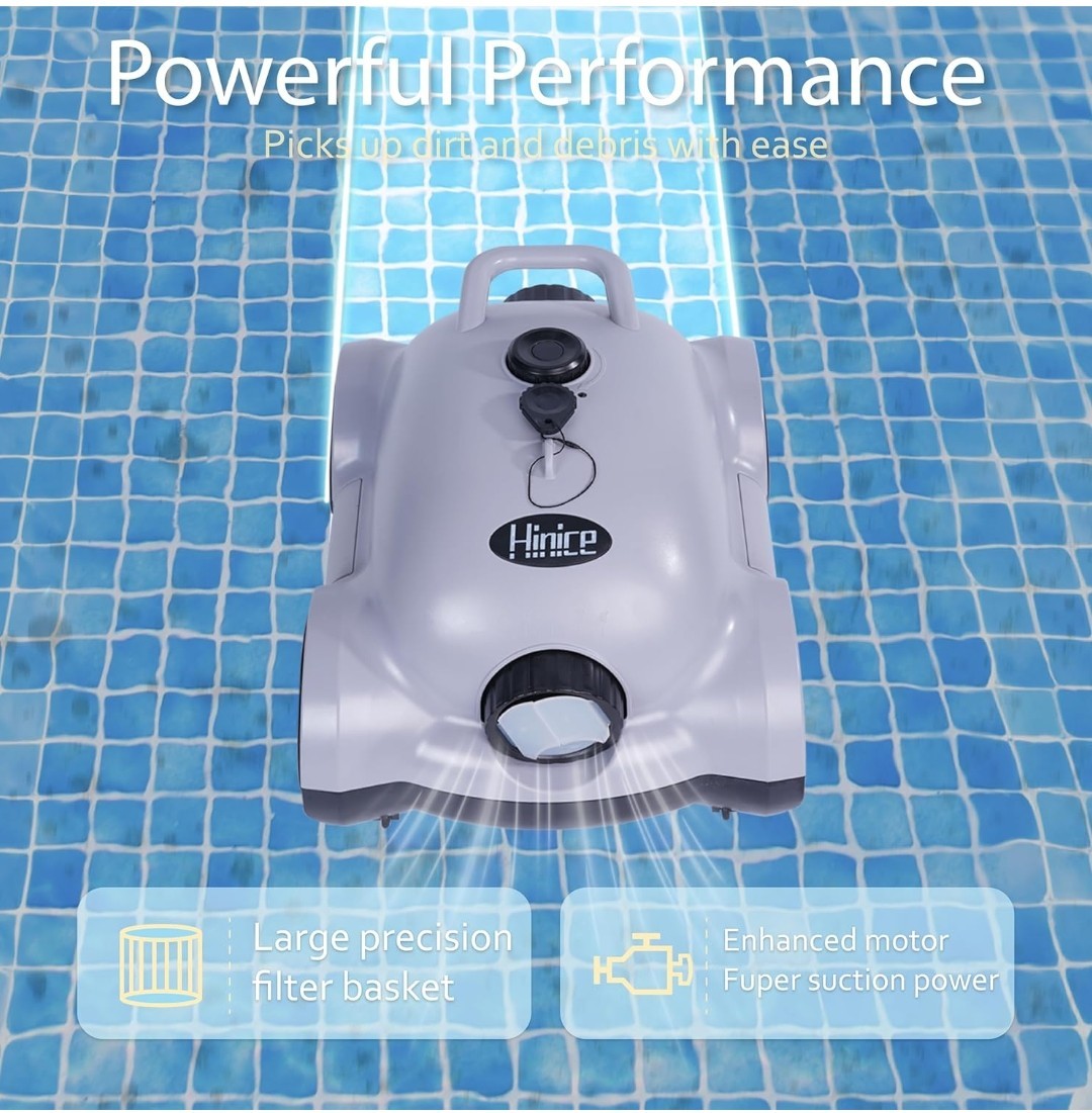 Hinice Cordless Robotic Pool Cleaner, Automatic Pool Vacuum Robot (Grey) 2152 sq