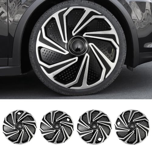 Hubcap Wheel Cover Replacement Kit 15&Prime; Hub Caps – Black with Silver – 15&Prime; Grid