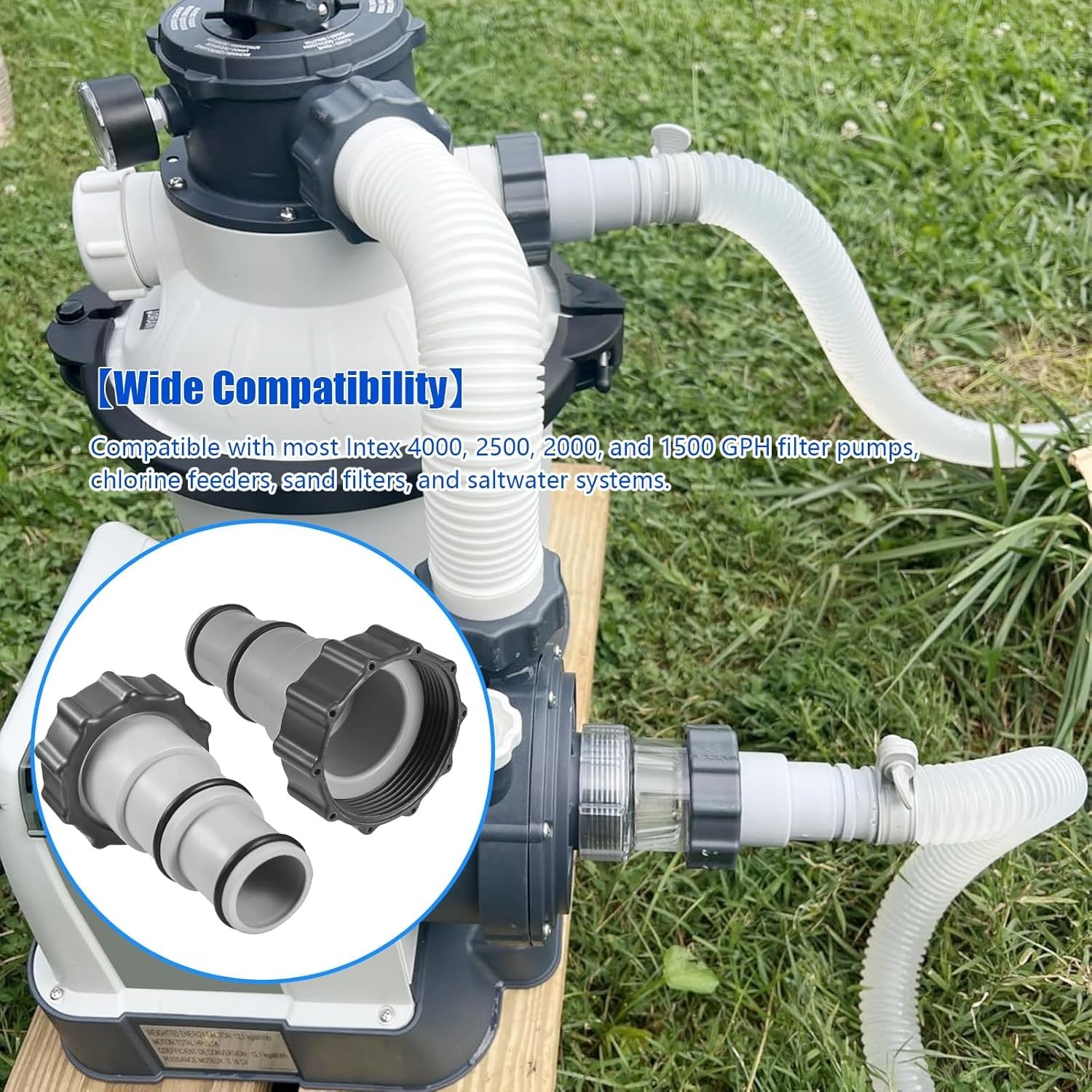2 Packs Pool Hose Adapter Connector Converts 1.5 inches, Adapter-A-2pack