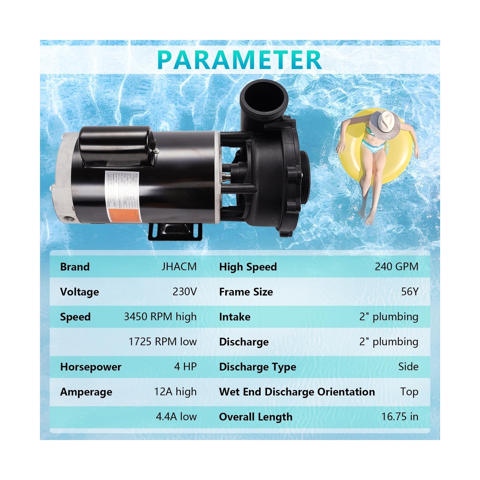 3721621-13 Spa Pump Hot Tub Pump 4 HP 230V 2-Speed Plumbing Executive 56