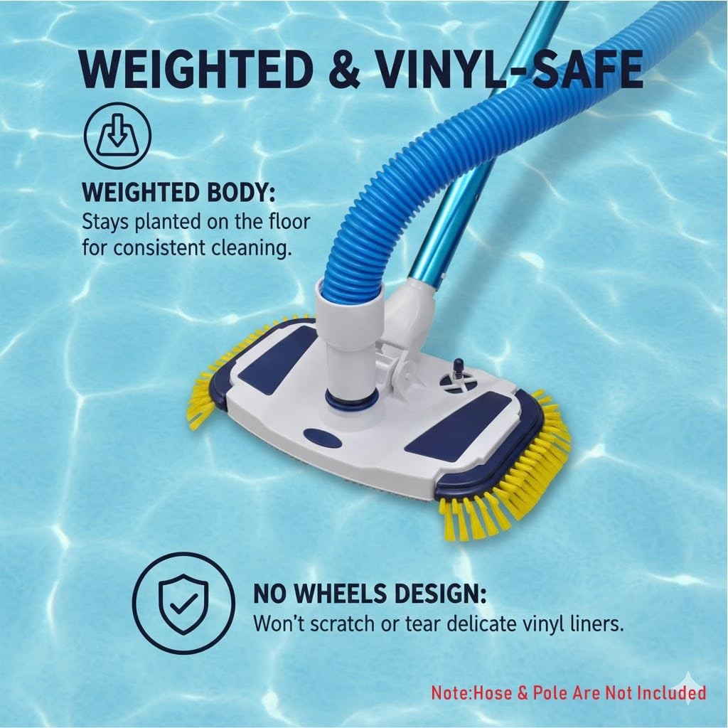 Weighted Pool Vacuum Head, Vinyl-Safe No Wheels 14“, Navy Blue,white
