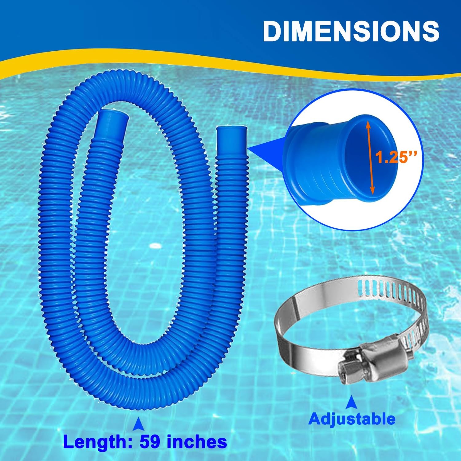 Qloby 2 Pack 1.25&Prime; x 59&Prime; Pool Hoses for Above Ground Pools, x 59&Prime;, Blue