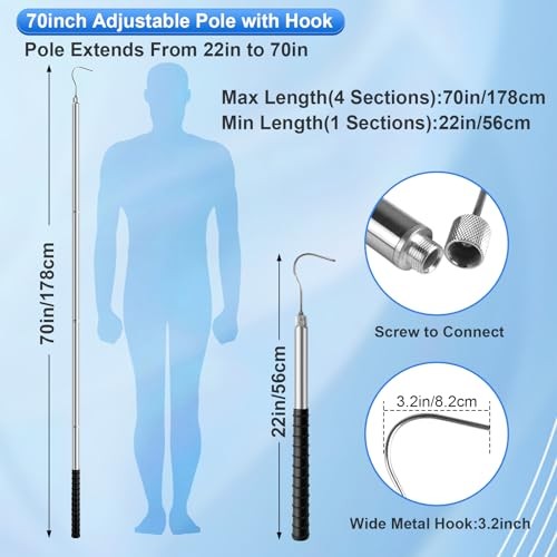 succulentlovers Pool Retrieval Hook with 70 Inch Adjustable Stainless 1pcs long