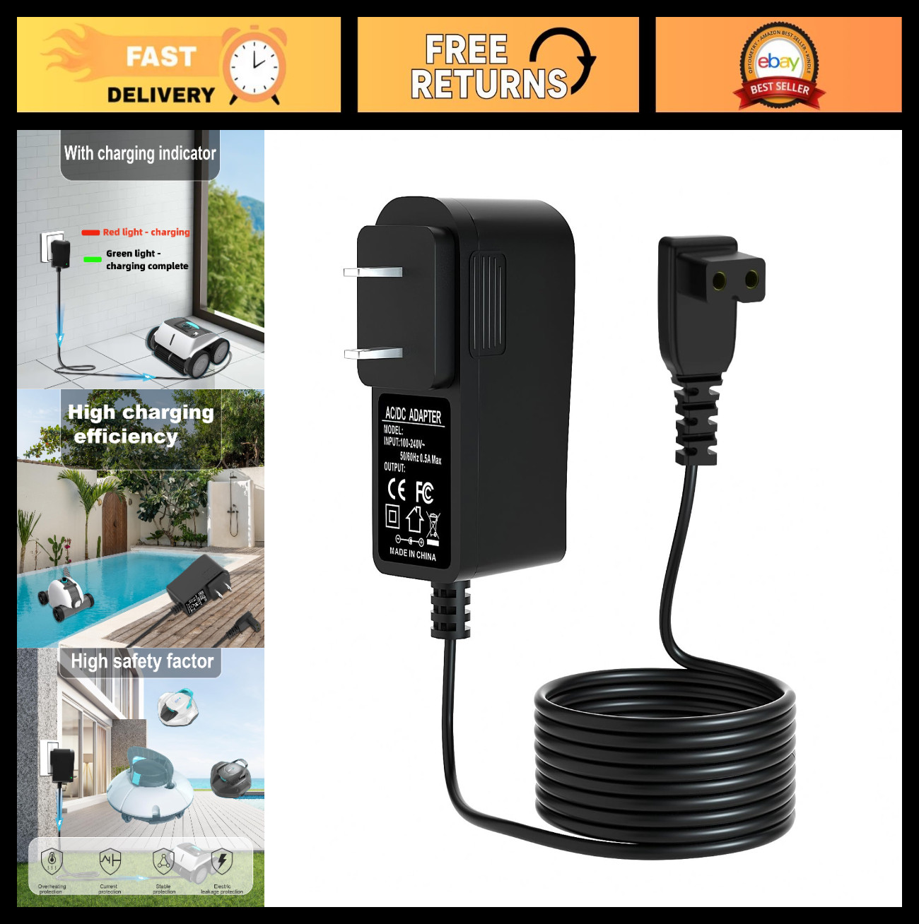 12.6V Pool Vacuum Charger Compatible with Aiper Seagull 600 800 1000 Power Adapt