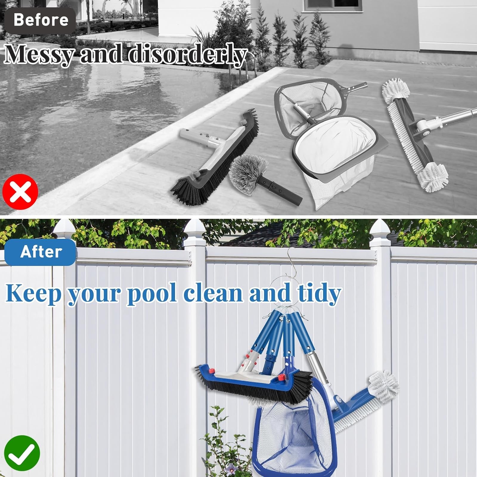 Blue Pool Equipment Organizer 4 Pack Tool Holder Rack