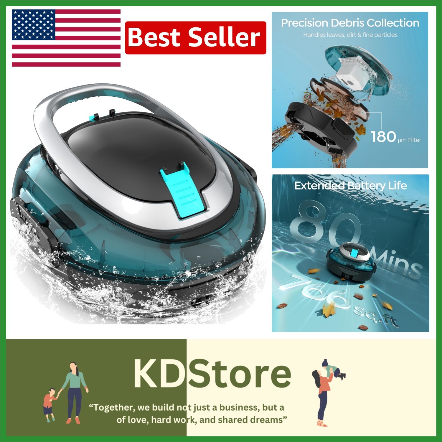 S2 Robotic Vacuum for Pools – Coverage Up to 766 Sq Ft, Lightweight Design