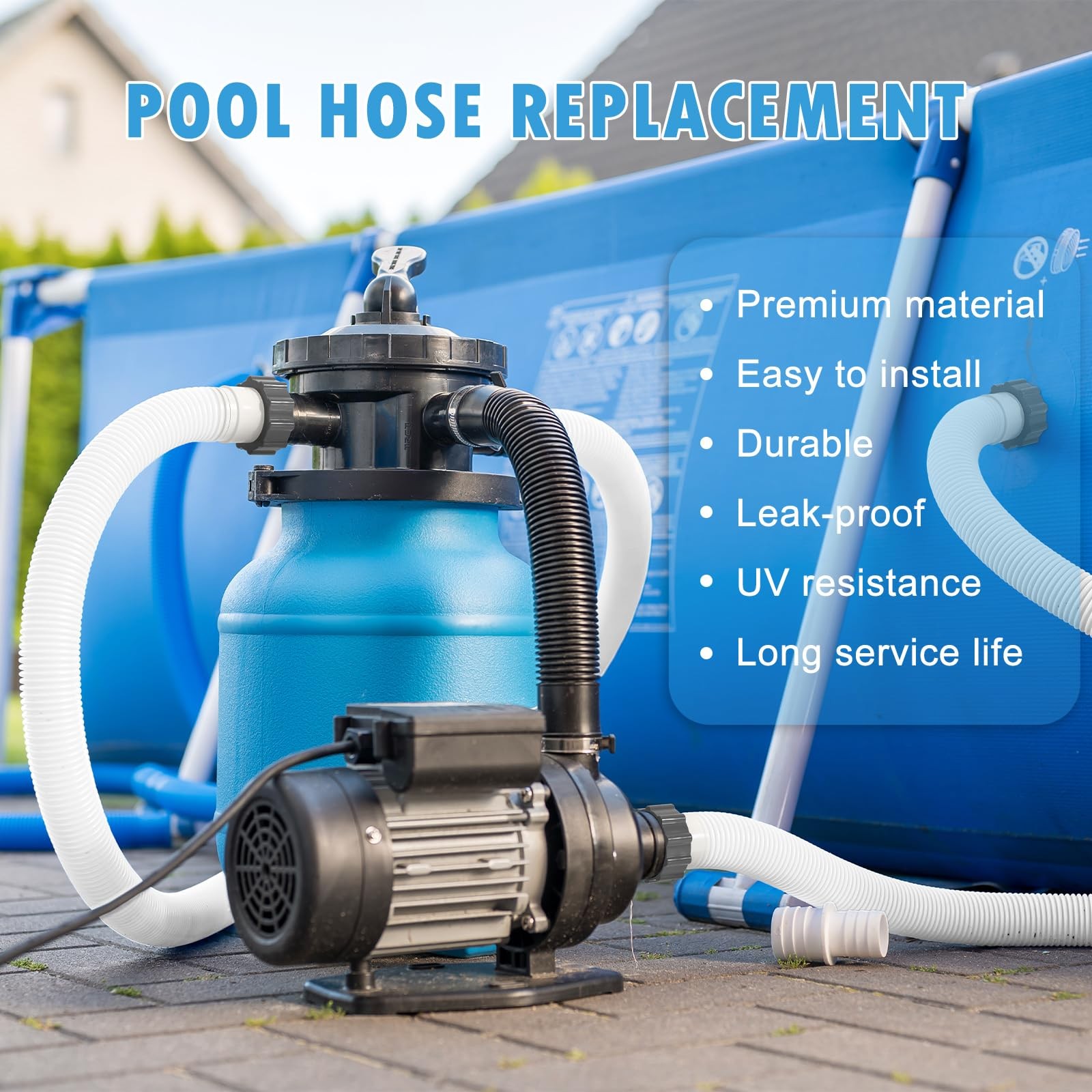 HOMNUTS Pool Hoses for Above Ground 1.5’’ Diameter 59&Prime; Long 1.5inx59in, White