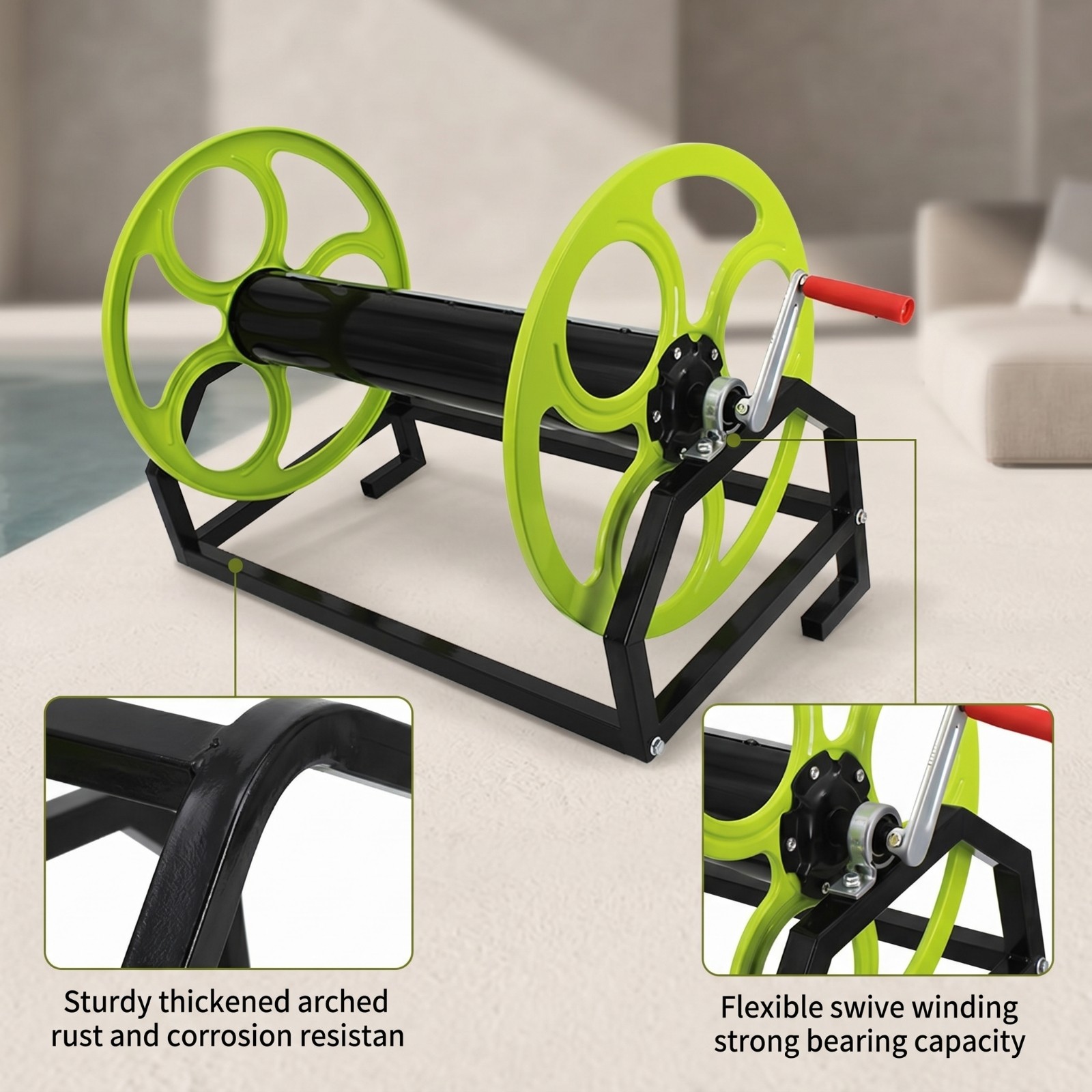 Hose Reel Stand Large-Capacity Hose Rack with Hand Crank Easy to Install