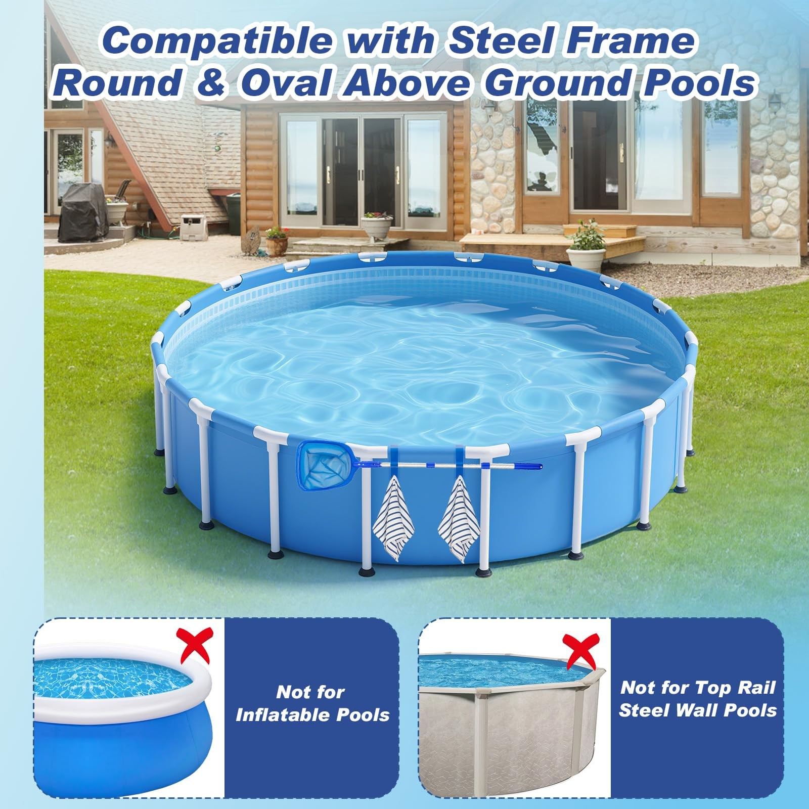 Adjustable 3Hook Pool Pole Hanger for Skimmer, Brush & Hose 2Pack