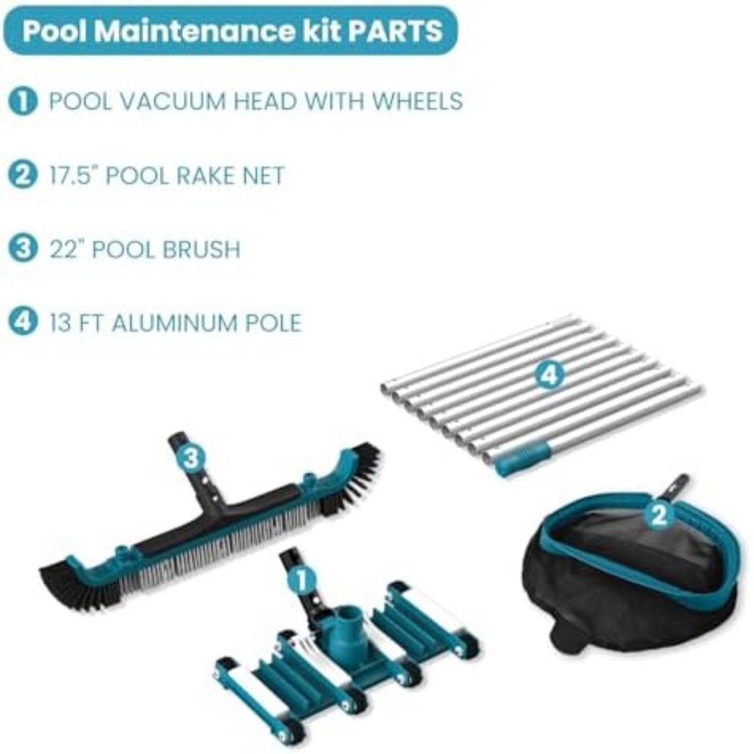 Pool Cleaning Kit 13FT Pole Net Vacuum Head Brush Above Inground Pool Set Deluxe