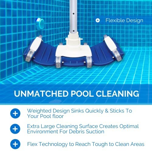 Pool Vacuum Head Weighted Rectangular 2.4 LB 1-1/4 1-1/2 Hose Swivel Wheels