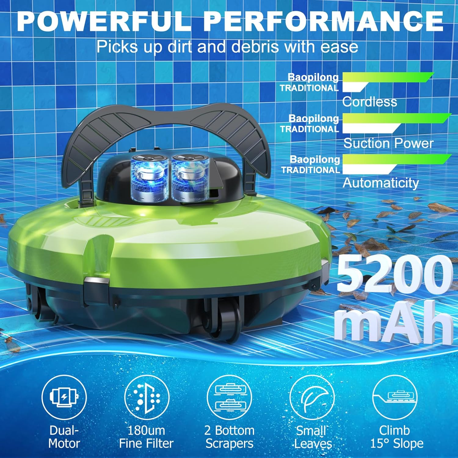 2026 Cordless Robotic Pool Cleaner – 120 Mins Automatic Pool Vacuum for above Gr
