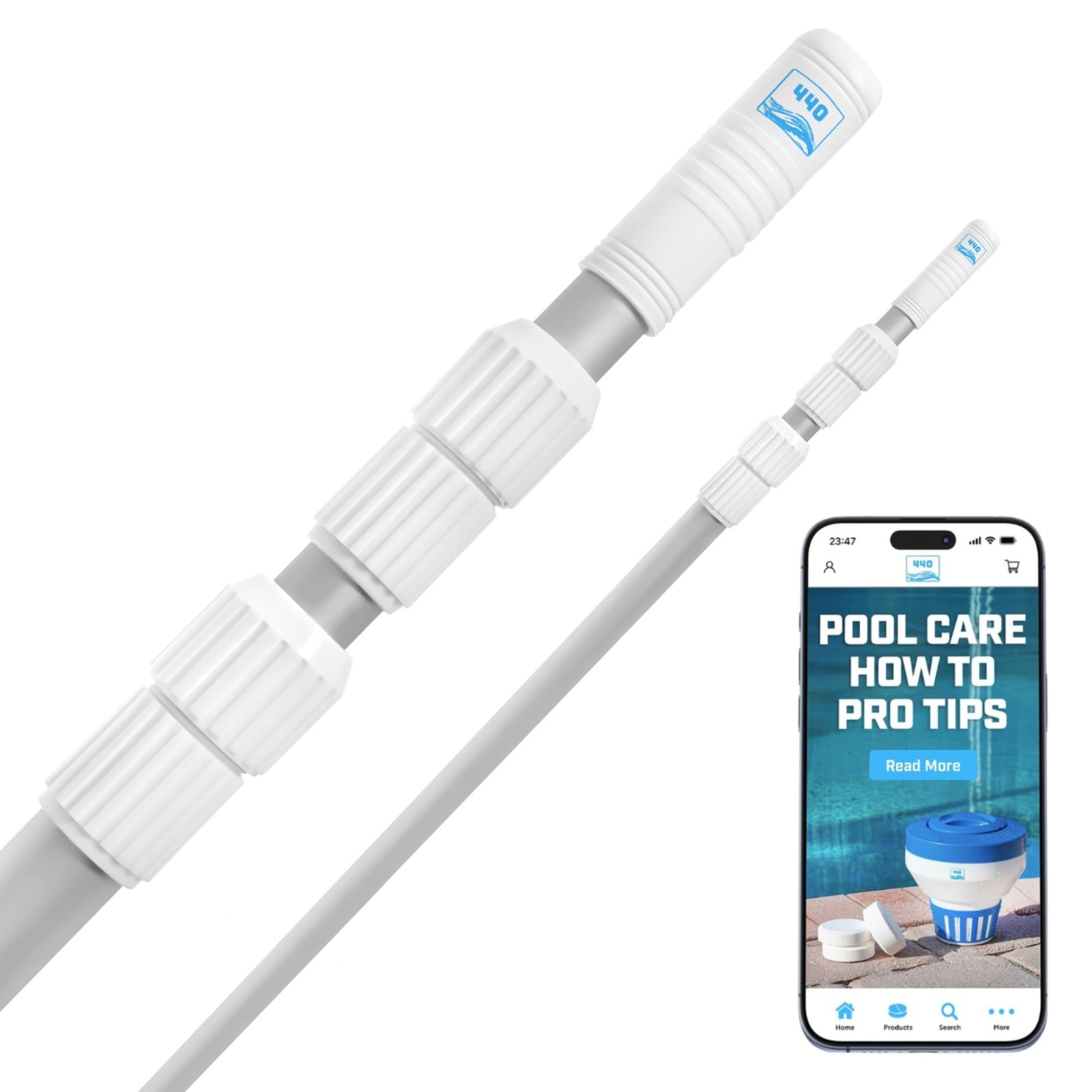 Telescopic Pool Pole 12ft – Heavy Duty Aluminum, Adjustable Skimmer & Cleaning T
