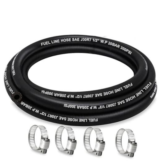 Fuel Line Hose 1/2 Inch ID, 300 psi 5FT Fuel Hose, with 4 Clamps | 300 psi,