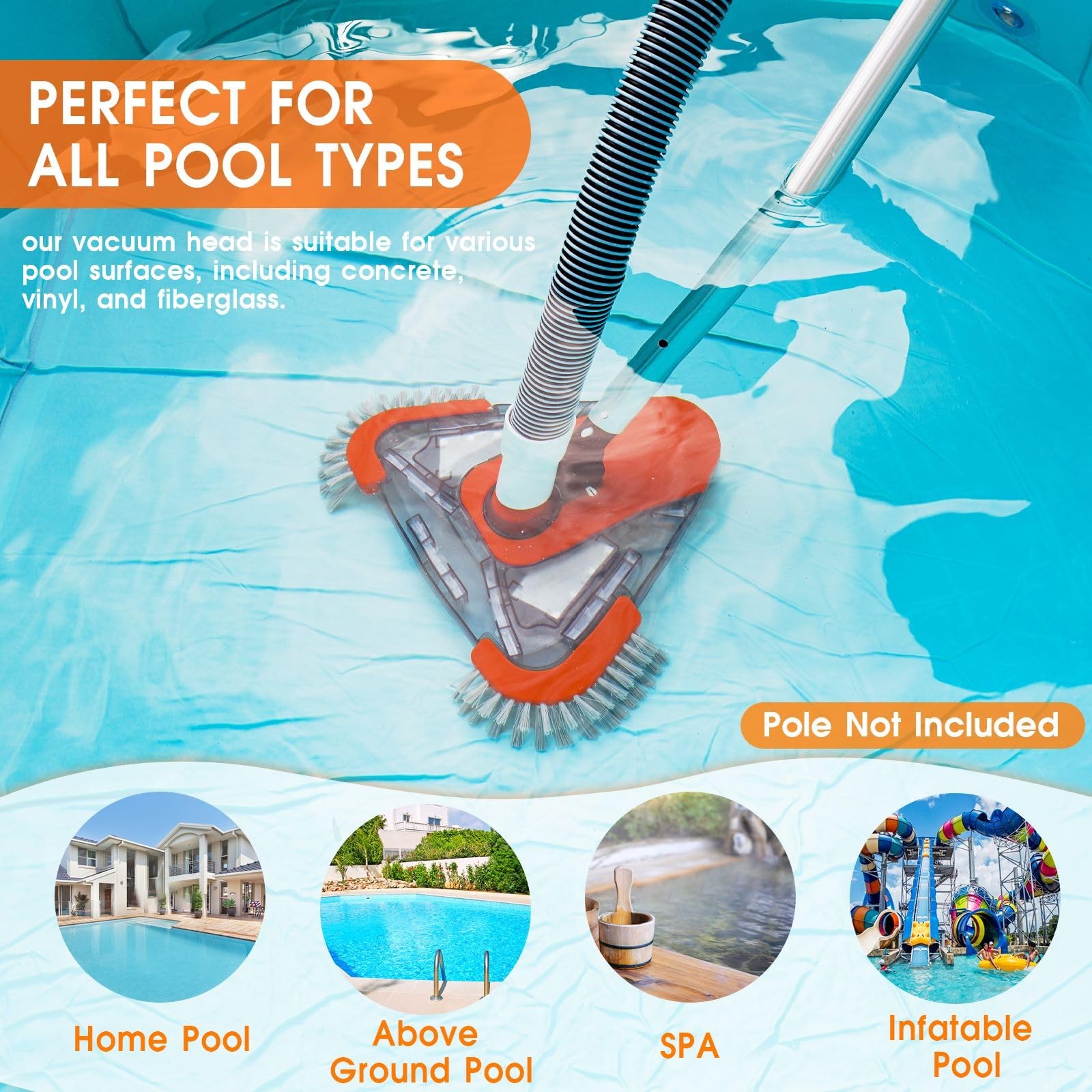 TidyMister Pool Vacuum Head with Side Brush,Universal Triangular vacuum head