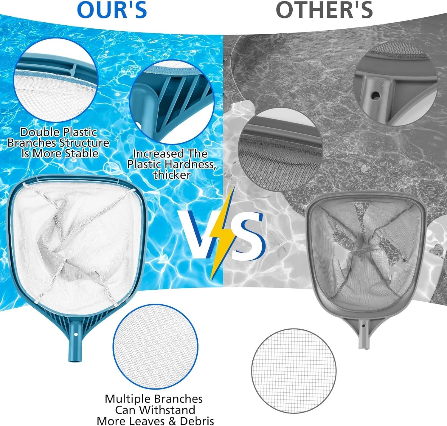 Ergonomic 57-Inch Pool Skimmer Net with Easy Attach Mechanism for Fast Cleanup