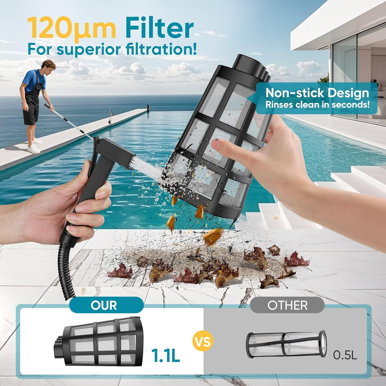 Cordless Pool Vacuum for above Ground and Inground Pools, 18 GPM Powerful Suctio