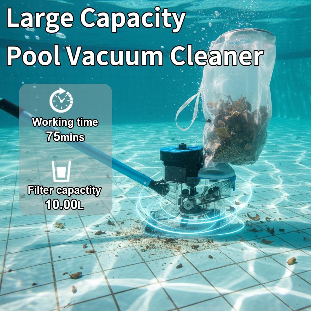 Cordless Pool Vacuum Cleaner, 24 GPM Powerful Suction Handheld Pool Cleaner w…