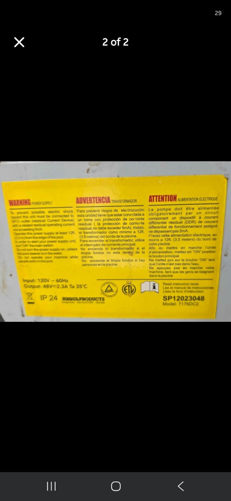 Aqua Products Power Control Unit for Pool Cleaner SP12023048 Model 7176DC2