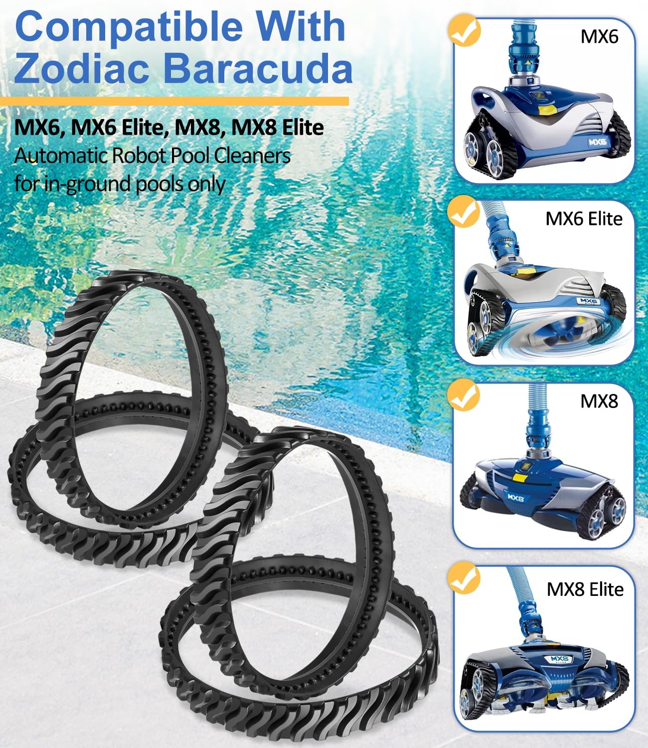 Track Replacement for Zodiac MX6 MX8 Pool Cleaners Heavy Duty Rubber Belts