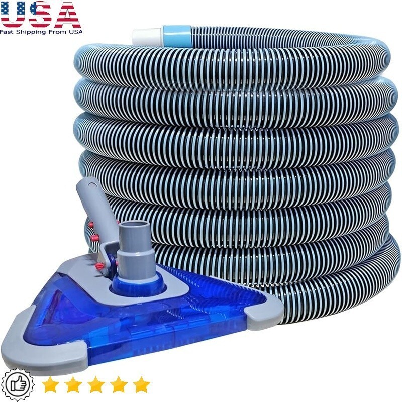 Professional Pool Vacuum Hose 1.5in X 24ft Weighted Triangular Head Pools Home