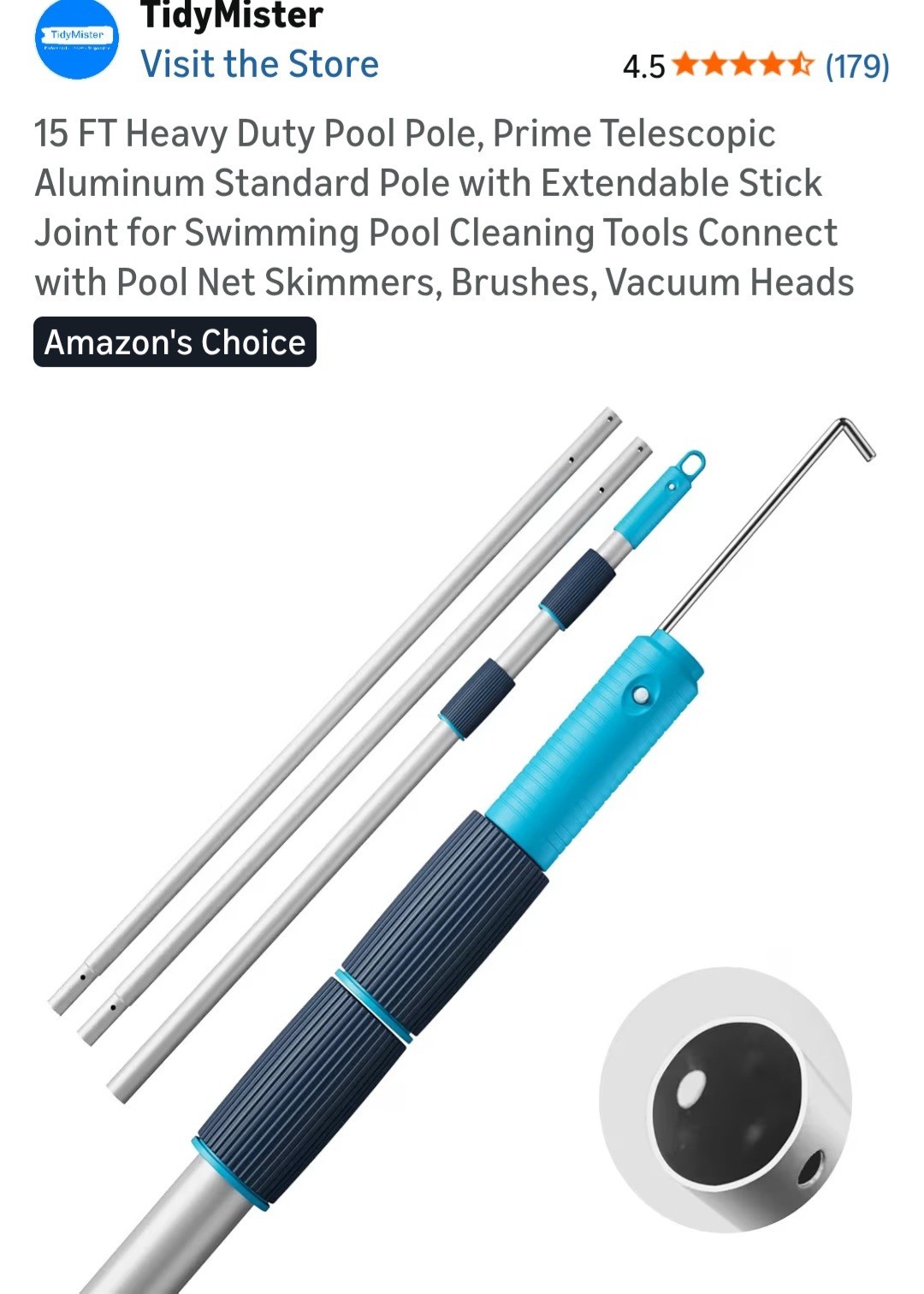 15 FTHeavy Duty Pool Pole, Prime Telescopic Aluminum Standard Pole with…